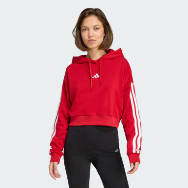 Sudadera Corta con Gorro Essentials 3 Franjas Felpa Francesa