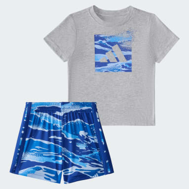 Two-Piece Short Sleeve Cotton Heather Tee and Elastic Waistband Printed Shorts Set