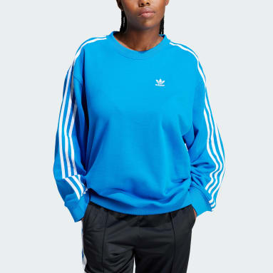 Women Originals Blue 3-Stripes Oversized Crew Sweatshirt