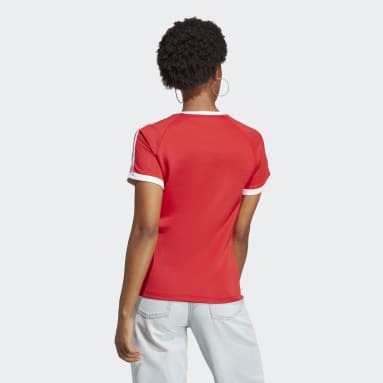 Remera Adicolor Classics 3 Tiras Ajustada Rojo Mujer Originals