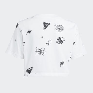 T-shirt Brand Love Allover Print Crop Junior Bianco Ragazza Sportswear