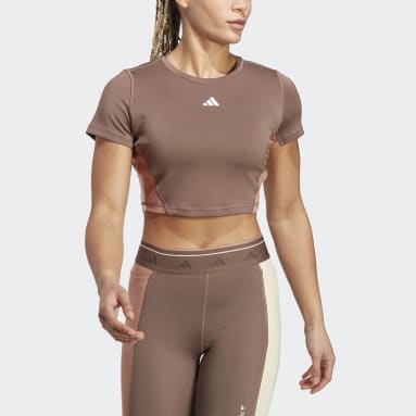 Women Gym & Training Brown Training Colorblock Crop Top