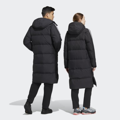 Women Lifestyle Black 3-Stripes Long Down Coat (Gender Neutral)