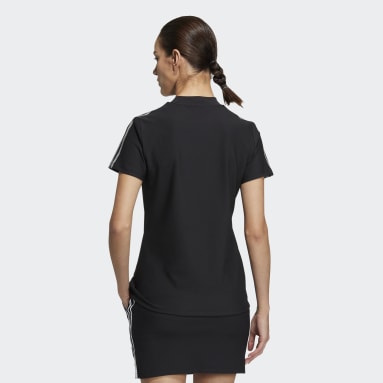 Women Golf Black 3-Stripes Mock-Neck Shirt