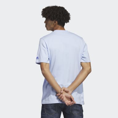 Men Sportswear Blue Linear Beach-Bit Short Sleeve Graphic Tee
