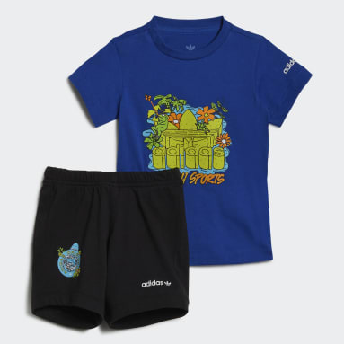 Ensemble graphique de plage short et t-shirt Stoked Bleu Enfants Originals