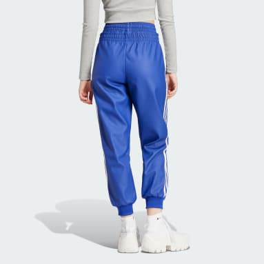 Women Lifestyle Blue Faux Leather SST Track Pants