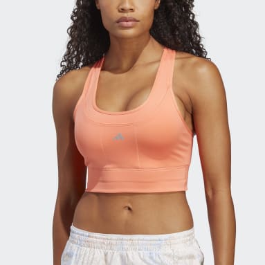 Women Running Orange 미디엄 서포트 러닝 포켓 브라