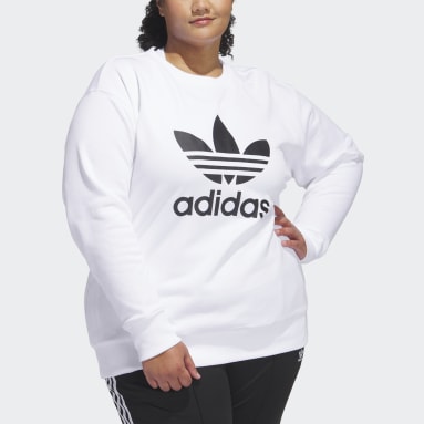 Women's Originals White Adicolor Trefoil Crew Sweatshirt (Plus Size)