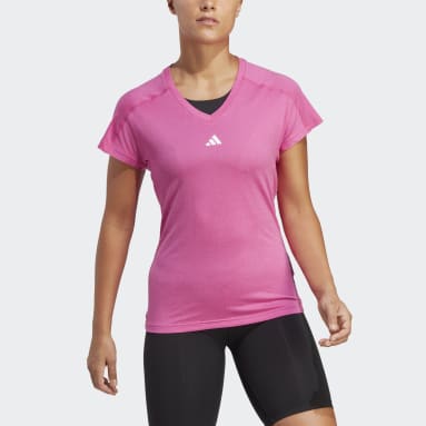 T-shirt encolure en V au logo minimaliste AEROREADY Train Essentials Rose Femmes Entraînement