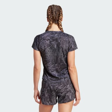 Women Running Black Run Icons 3 Bar Logo Allover Print Running Tee