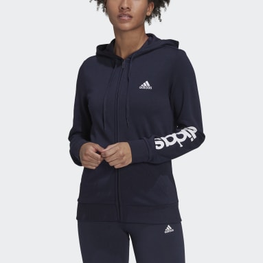Women Sport Inspired Blue Essentials Logo Full-Zip Hoodie