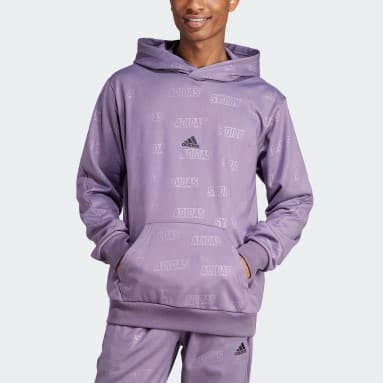 Men Sportswear Purple Embossed Polar Fleece Hoodie