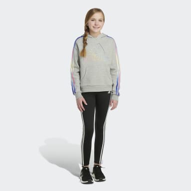 Youth 8-16 Years Training Grey Multicolor 3-Stripes Fleece Pullover Hoodie