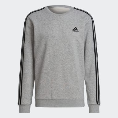 Men Sport Inspired Grey Essentials Fleece 3-Stripes Sweatshirt