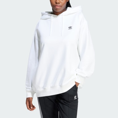 Camisola Oversize com Capuz Trefoil Branco Mulher Originals
