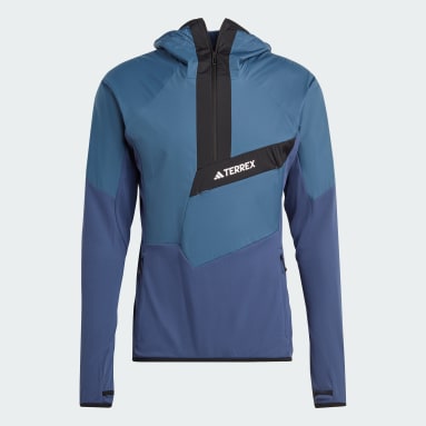 Men TERREX Blue Techrock Ultralight 1/2-Zip Hooded Fleece Jacket