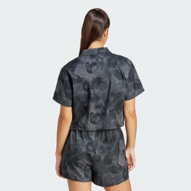 Floral Graphic Crop Woven Polo Shirt