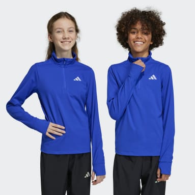 T-shirt de running à manches longues et demi-zip AEROREADY Bleu Enfants Sportswear