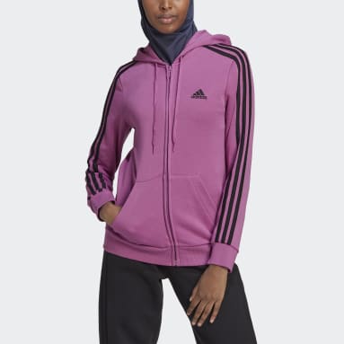 Ženy Sportswear fialová Mikina s kapucňou Essentials French Terry 3-Stripes Full-Zip