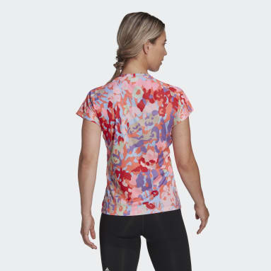 Camiseta AEROREADY Train Essentials Minimal Branding V-Neck Floral Print Naranja Mujer Gimnasio Y Entrenamiento