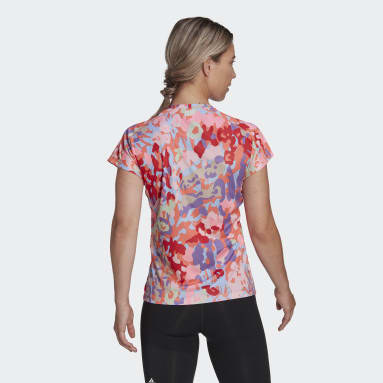 Ženy Tréning A Fitnes oranžová Tričko AEROREADY Train Essentials Minimal Branding V-Neck Floral Print