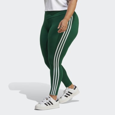Women's Originals Green Adicolor Classics 3-Stripes Leggings (Plus Size)