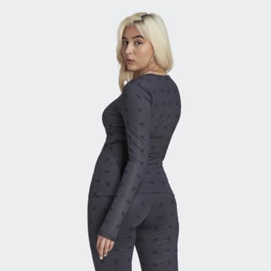 Polera Slim Manga Larga Estampada Negro Mujer Originals