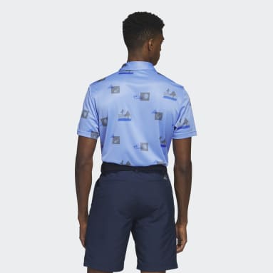 Men Golf Blue Allover-Print Polo Shirt