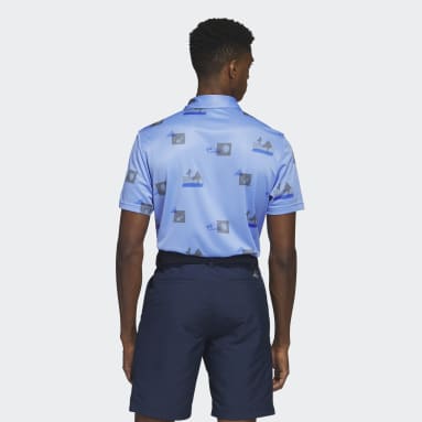 남성 Golf Blue 올오버 프린트 폴로 셔츠