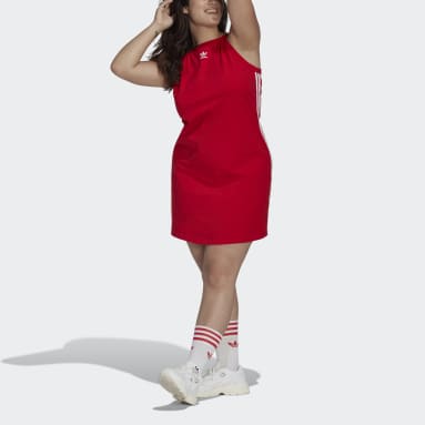 Women's Originals Red Adicolor Classics Tight Summer Dress (Plus Size)