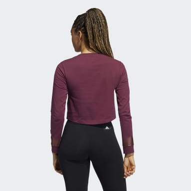 Women's Sportswear Burgundy Holiday Graphic Cropped Long Sleeve Tee