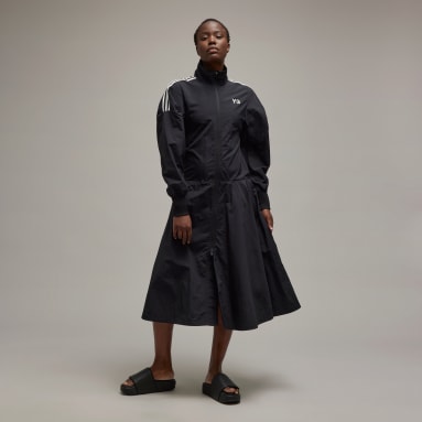 Women Y-3 Black Crinkle-Nylon Long Track-Top Dress