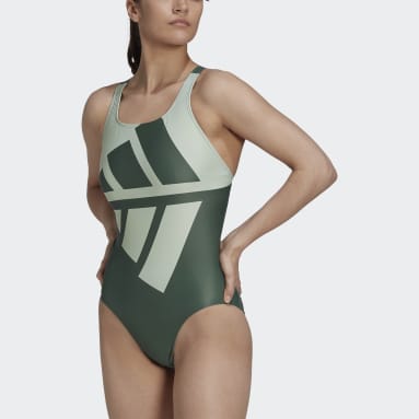 Women Swimming Green Logo Graphic Swimsuit