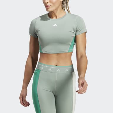 Camiseta corta Training Colorblock Verde Mujer Gimnasio Y Entrenamiento