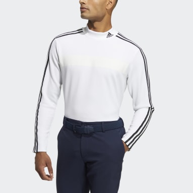 Men Golf White AEROREADY 3-Stripes Mock Neck Long Sleeve Shirt
