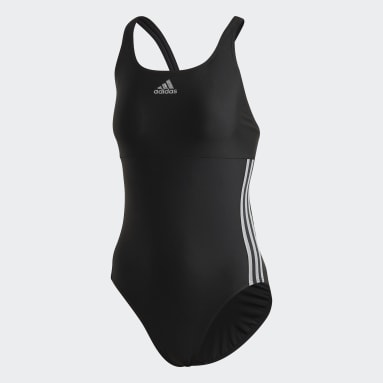 Frauen Schwimmen Glam-On Shiny 3-Streifen Badeanzug Schwarz