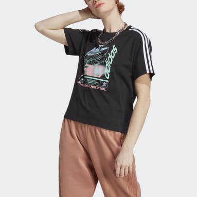 ผู้หญิง Originals สีดำ เสื้อยืดพิมพ์ลาย