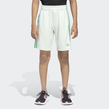 Girls Training Green SPORTS PERFORMANCE 3 STRIPES SHORTS
