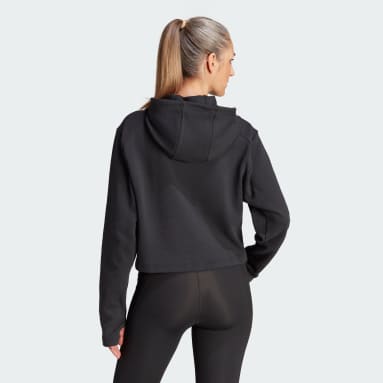 Sudadera con capucha Train Essentials Train Cotton 3 bandas Negro Mujer Gimnasio Y Entrenamiento