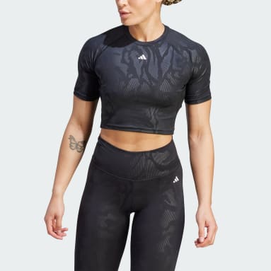 Women Gym & Training Black Power Cropped Tee