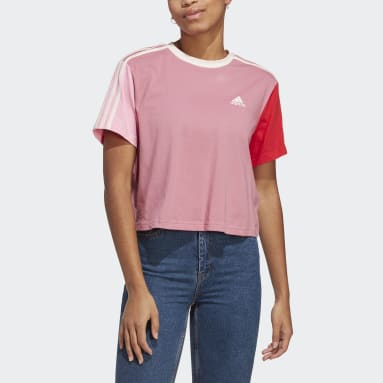 Dames Sportswear roze Essentials 3-Stripes Single Jersey Croptop