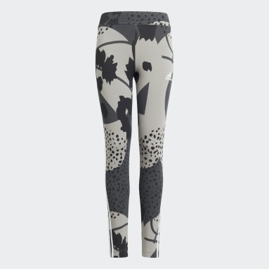 Girls Gym & Training Grey Future Icons Sport Cotton 3-Stripes Wild Shapes Allover-Print Tights