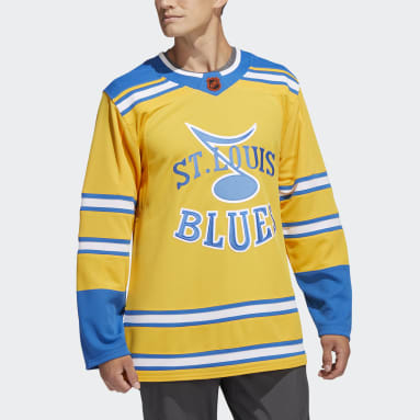 Men Hockey Yellow Blues Authentic Reverse Retro Wordmark Jersey