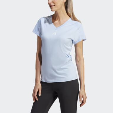 Women Gym & Training Blue AEROREADY Train Essentials Minimal Branding V-Neck Tee