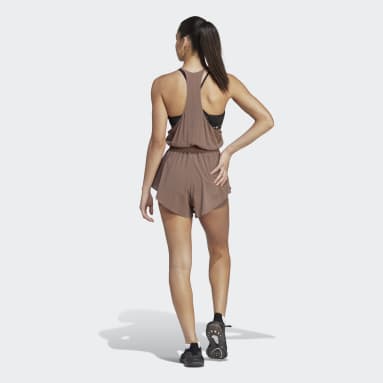 Women Gym & Training Brown Best of adidas Woven One-Piece With Inner Tights