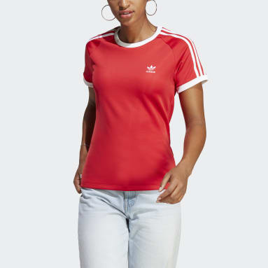 Frauen Originals adicolor Classics Slim 3-Streifen T-Shirt Rot
