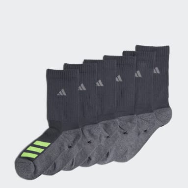 Children Basketball Grey Cushioned Angle Stripe Crew Socks 6 Pairs