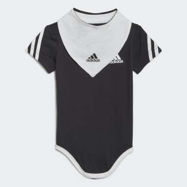 Kids Sportswear Black 3-Stripes Onesie with Bib