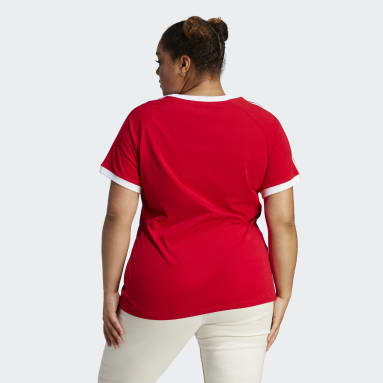 Women's Originals Red Adicolor Classics Oversized Slim 3-Stripes Tee (Plus Size)